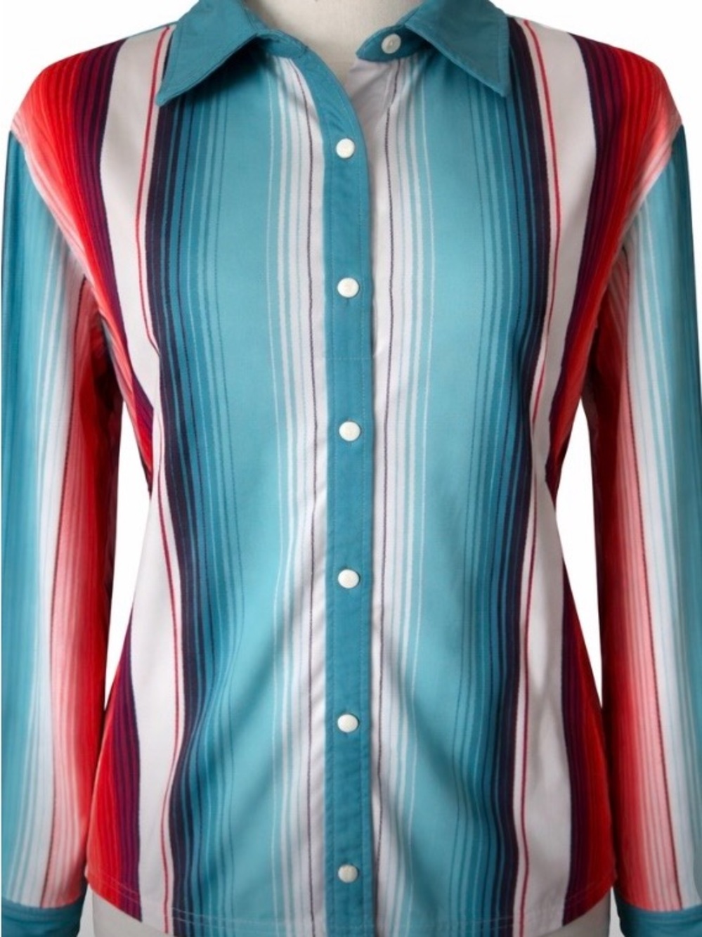 Ranch Dressn Serape Stripe Snap Front Western Shirt Turquoise Red Western Retro